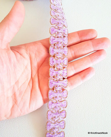 Lilac Purple Lace Trim With Gold Border Piping, Approx. 25mm